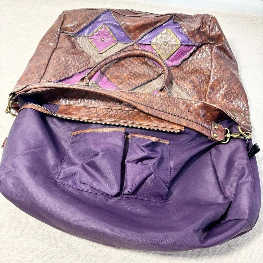 Jessica Simpson Vintage Leather Retro Y2K Brown & Purple Bag, Shoulder Bag - Picture 8 of 16